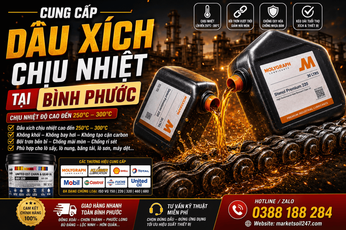 Cung cấp dầu xích chịu nhiệt tại Bình Phước 17 Cung cấp dầu xích chịu nhiệt tại Bình Phước 250–300°C – cho lò sấy, lò sơn, băng tải xích High Temperature Chain Oil 高温链条油