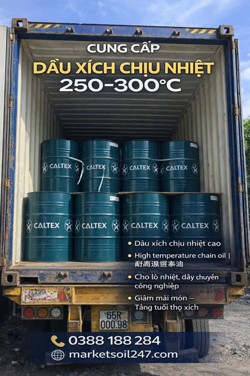 Cung cấp dầu xích chịu nhiệt tại Lai Châu 22 Cung cấp dầu xích chịu nhiệt tại Lai Châu 250–300°C cho lò nung, lò sấy, lò sơn tĩnh điện, băng tải xích, dây chuyền công nghiệp Shell, Total, Klüber, Castrol, Mobil, Fuchs, Idemitsu, Molygraph, United Oil High Temperature Chain Oil 高温链条油